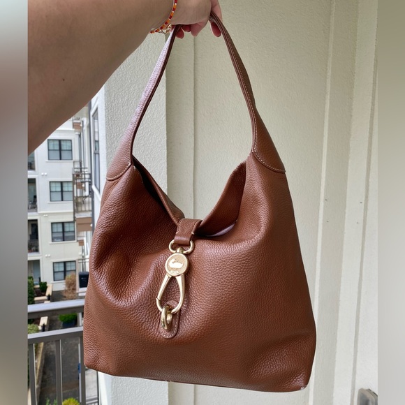 Vintage dooney and bourke large hobo shoulder bag tan leather tote retro casual - Picture 2 of 16